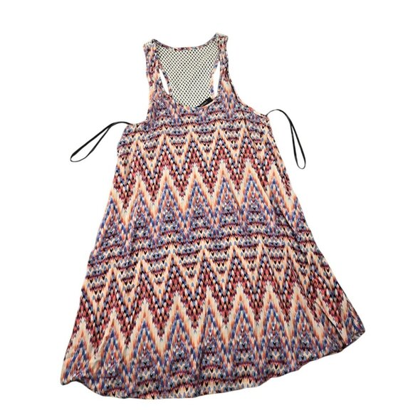 Forever 21 Swing Dress Chevron Print Multicolor Mesh Back Detail Size S jh1830 - Picture 1 of 10